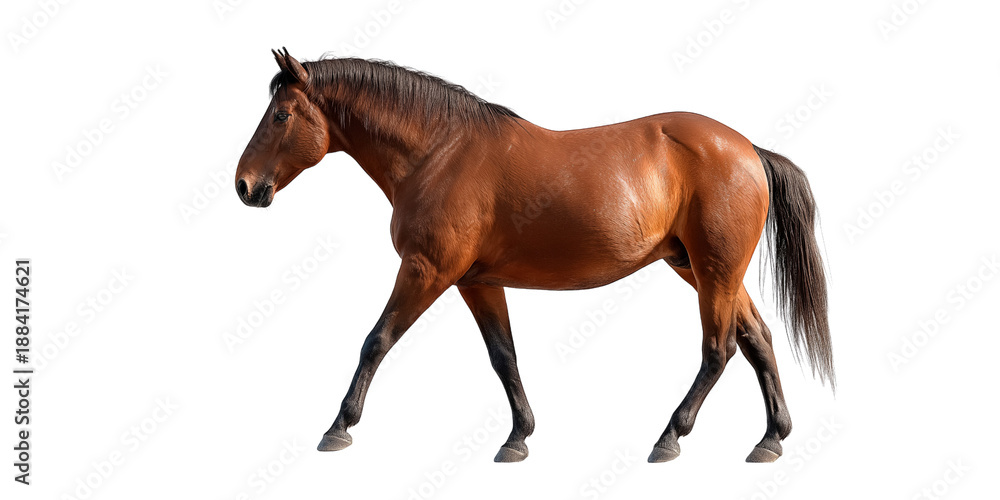 Obraz premium Brown horse walking side view isolated on a transparent background 1