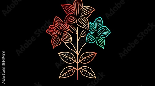 Stylized floral illustration with gradient colors on dark background