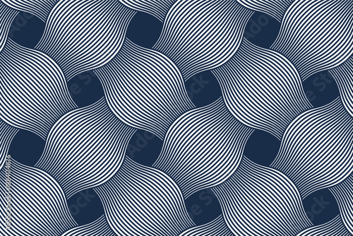 Traditional lacing wicker seamless pattern, vector weaving geometric repeat abstract background, interlacing rattan knitting tiling wallpaper.