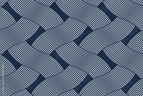 Traditional lacing wicker seamless pattern, vector weaving geometric repeat abstract background, interlacing rattan knitting tiling wallpaper.