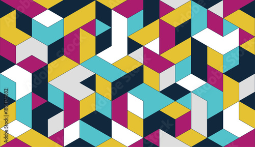 Cubes abstract architecture background, construction seamless pattern with 3D blocks, geometric linear polygon wallpaper, isometric cubic tiling pattern.