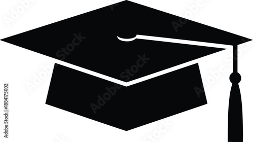 Black graduation cap with tassel icon on white background