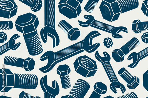 Repair and maintenance seamless background, vector mechanical fix service theme endless wallpaper, bolts and wrenches tiling pattern, elements can be used separately.
