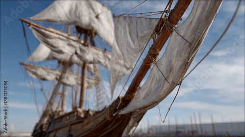 Photograph of a traditional 18th-century sailing ship.