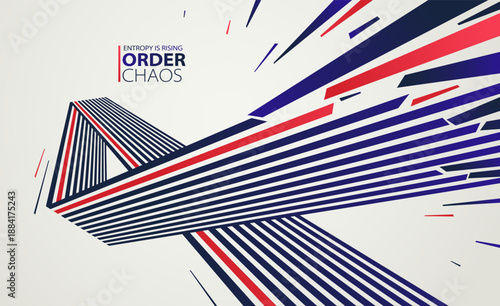 Debris particles exploding in chaos vector abstract background, entropy is rising to decay and disorder, elements flying in motion, 3D wallpaper.