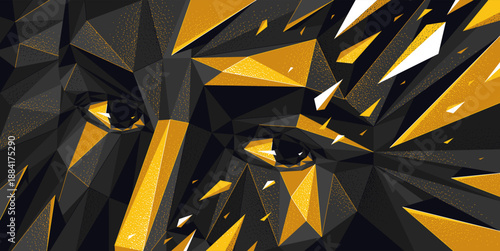 Dark low poly face vector illustration, polygonal design of a boy male face in annihilation, technology and science, kid face eyes looking at camera.