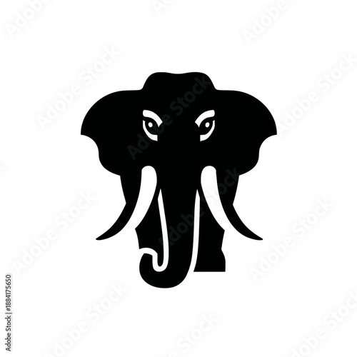 Black elephant head illustration on white background design element or symbol
