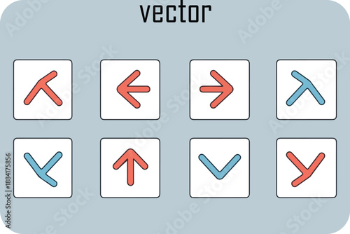 Collection of various directional arrow icons in red and blue