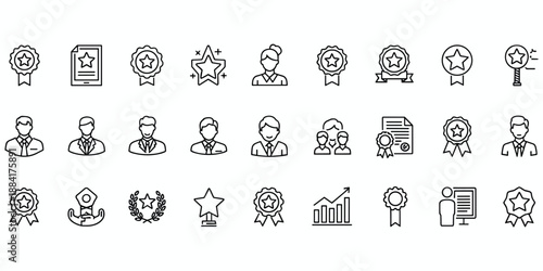 Award Icons Set Achievement Success Recognition Business Excellence Trophy Keywords: award, trophy, ribbon, medal, badge, star