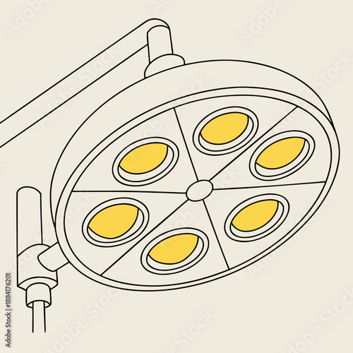 An overhead surgical operating lamp illustration, an essential piece of medical equipment in a sterile room