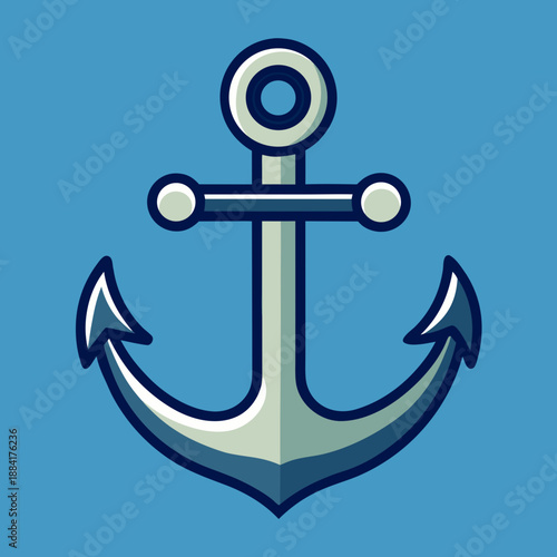Classic navy blue anchor symbol vector illustration isolated on a solid blue background