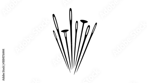 A minimalist vector illustration of a group of sewing needles on a white background.