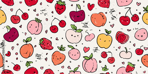 Playful pastel fruit pattern, seamless layout, minimal and child-friendly look for raping 