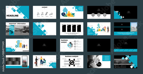 Business infographic presentation. powerpoint information. Blue rhombus design elements template, white background.Houses, people buy real estate.Teamwork in the city businessman.Use in flyers, vector