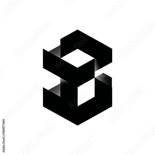 Abstract geometric shape black cuboid design on white background