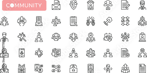 Diverse Line Icons Representing Community and Business Concepts people group