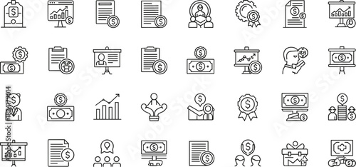Finance and Business Icons Set with Money Charts and Growth Concepts Keywords: finance icons, business icons, money icons, dollar