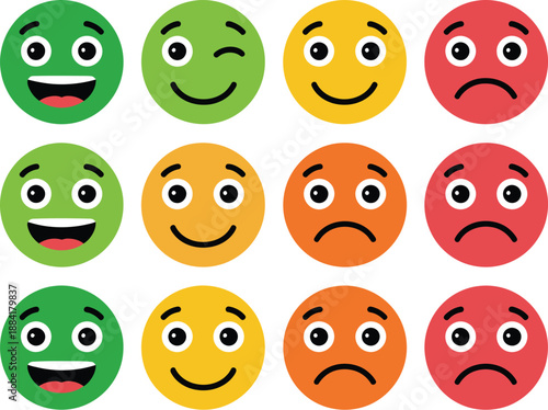 Colorful Smiling Emoji Faces Set with Happy, Winking and Neutral Expressions