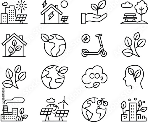 Sustainable Urban Living Concept Featuring Eco City, Solar Home and Green Park