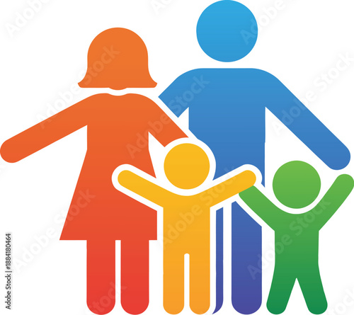 Family symbol of parents and children in warm colors, community togetherness