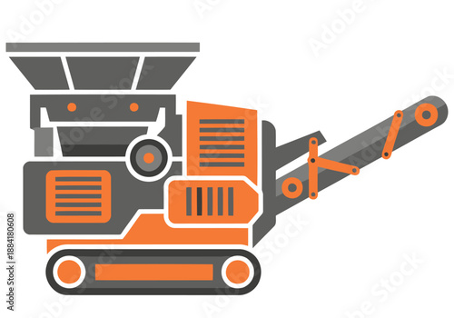 A modern stone crusher recycling icon. Bold orange and grey design. Clean, graphic style. Ideal for business and environmental themes.