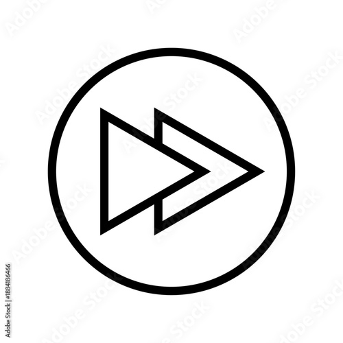 黒い円枠に二重右向き三角形を配置した早送りアイコン 動画操作やUIナビゲーション向けベクター透過素材/Fast Forward Outline Icon with Double Right Triangle in Circle for Media Control UI Vector on Transparent Background
