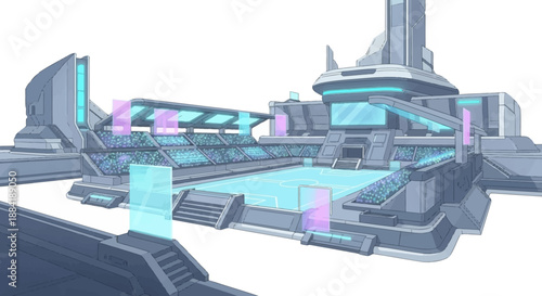 Futuristic Space Station with Neon Accents and Advanced Architecture.