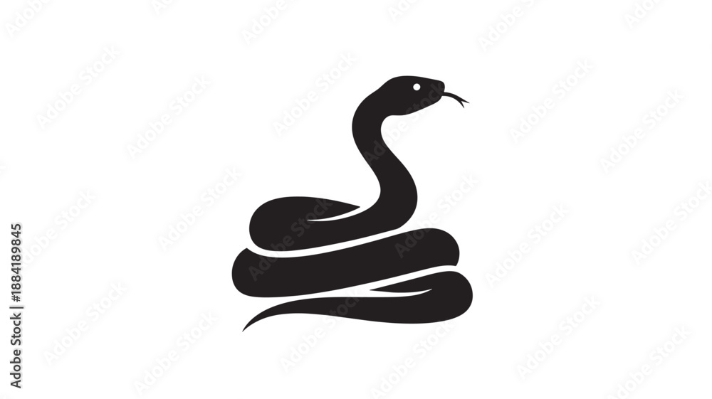 Fototapeta premium Black snake silhouette in minimalist style with dramatic lighting on white background for tattoo design