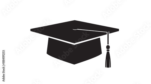 Graduation Cap Silhouette in Simple Flat Design with Black Color on White Background for Education Icon