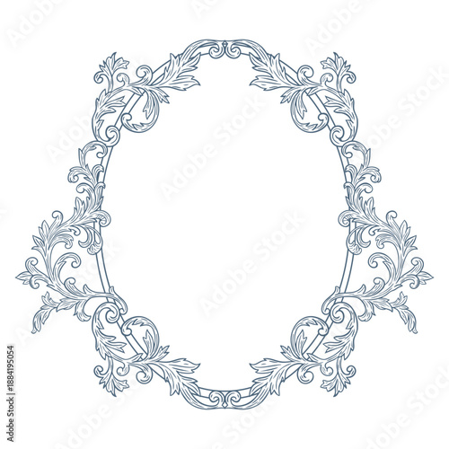 Elegant floral Baroque frames in blue tones. Hand-drawn minimalist line art vector design with elegantand royal ornaments . Perfect for invitations, wedding monogram, logos, and classic prints