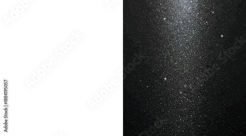 Reflective particles scattered across dark textured surface with gradient lighting, evoking a cosmic starry night sky effect through abstract glitter pattern and high-resolution macro photography