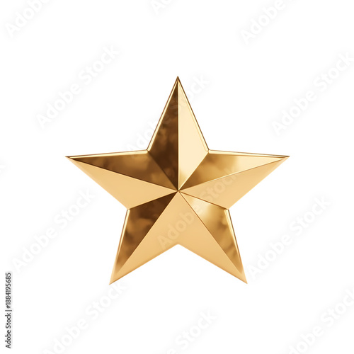 Golden Five-Pointed Star 3D for Quality Rating and Awards, Clean Cut-Out Image