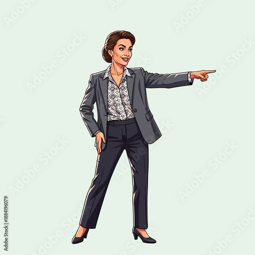 Businesswoman in Suit Pointing to Direction.