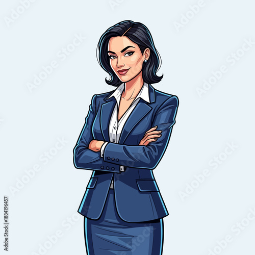 Confident Businesswoman in Blue Suit Standing.