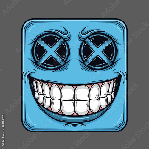 Cartoon Smiling Face with X Eyes.