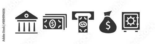 Financial icon set. Bank, money, atm, bag money, safe. Vector illustration design.