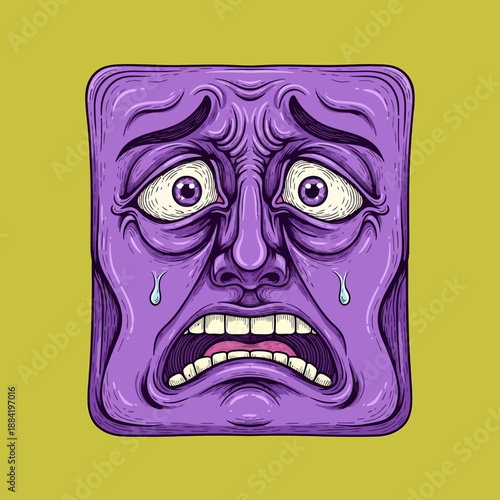 Distressed Cartoon Face with Tears and Frown.