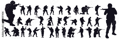 Soldier and Military Personnel Silhouette Collection with Tactical Gear and Rifles