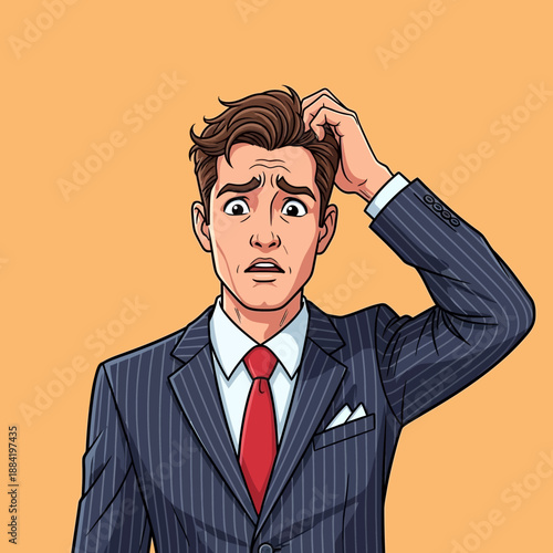 Man in Suit Showing Surprise and Frustration.