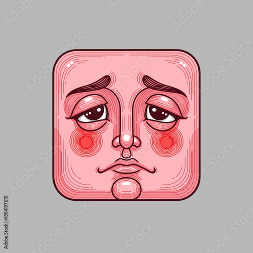 Pink Cartoon Face with Sad Expression.