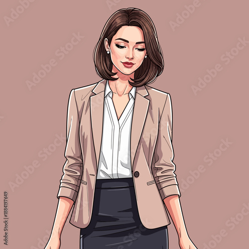 Professional Businesswoman Illustration with Blazer and Skirt.