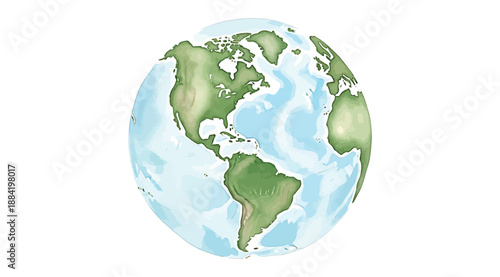 Stylized illustration of Earth’s Western Hemisphere featuring North and South America with shaded oceans, used for educational geography, environmental science, and global awareness visual application