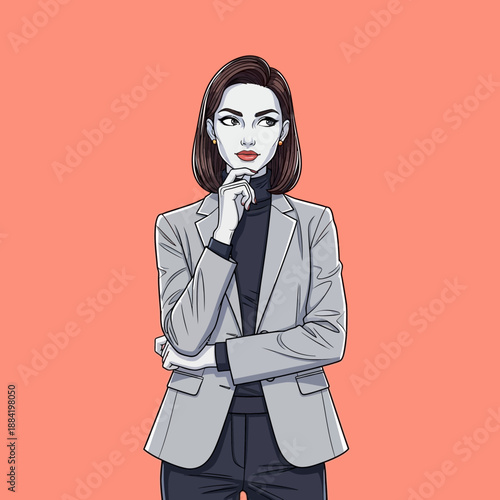 Thoughtful Businesswoman in Gray Blazer Contemplating.