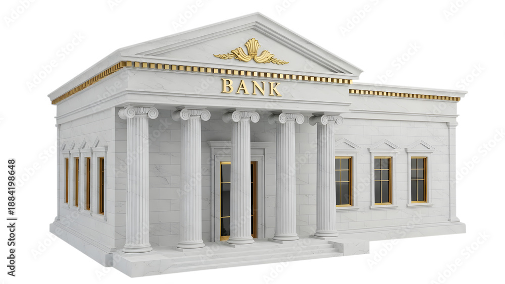 Obraz premium White miniature building model with columns isolated on transparent background