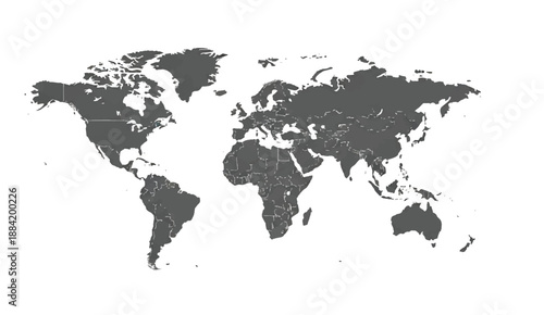 Clean vector graphic of the world showcasing global land divisions and territories