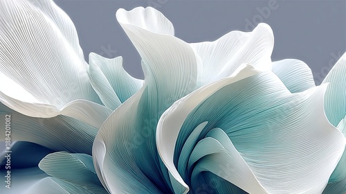 Stunning Floral Arrangement Featuring Flowing White and Mint Petals in a Serene Abstract Design