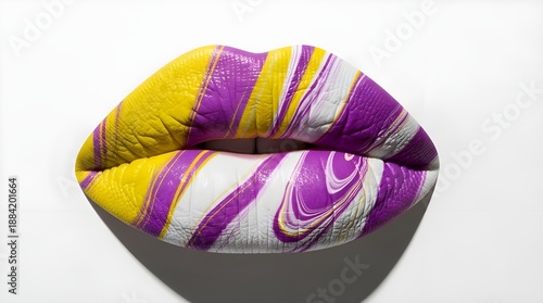 Abstract Botanical Marble Lips in Vibrant blue and Magenta on Minimal green Background