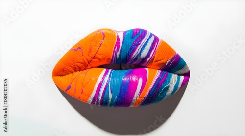 Abstract Botanical Marble Lips in Vibrant Red and Magenta on Minimal White Background
