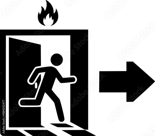 Emergency fire exit sign. Evacuation fire escape door vector illustration.
