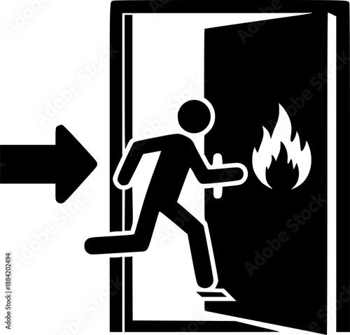 Emergency fire exit sign. Evacuation fire escape door vector illustration.

